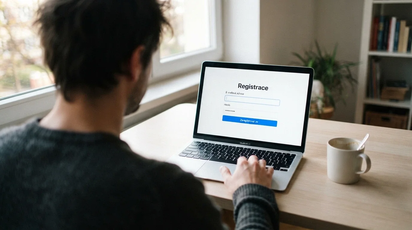 Registrační formulář krypto kasina bez pole pro občanský průkaz — pouze e-mail a heslo.