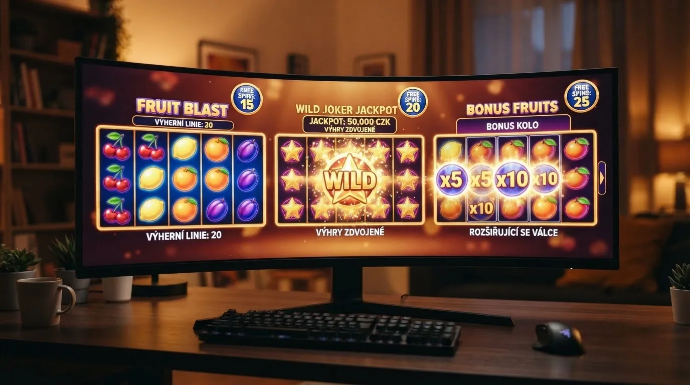 Výběr online automatů od Synot Games, Pragmatic Play a Apollo Games s vyznačenými volnými otočkami