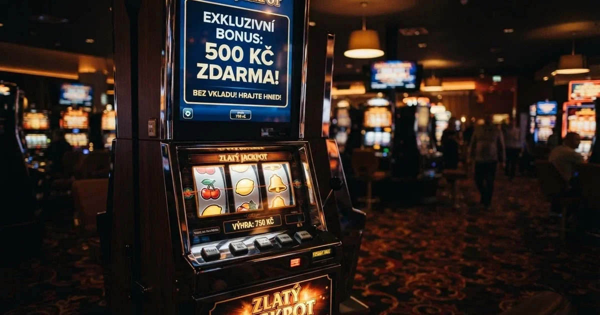 Hrací automat s nápisem bonus bez vkladu na obrazovce