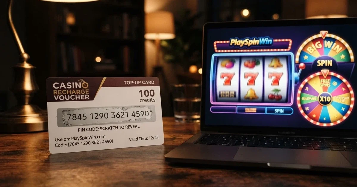 Paysafecard kupón s 16místným PIN kódem vedle displeje s online casinem