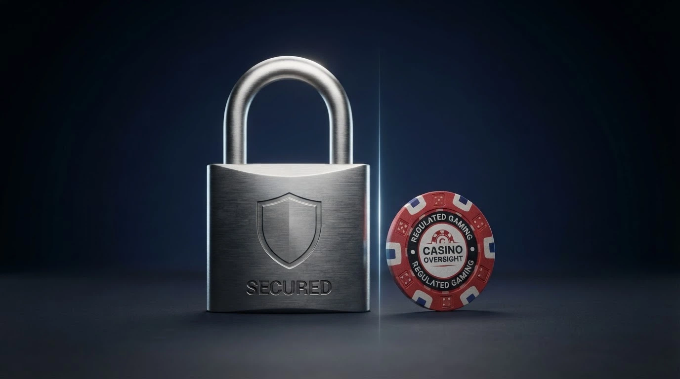 Symbol bitcoinu přeškrtnutý přes logo českého casina a vedle něj logo offshore operátora