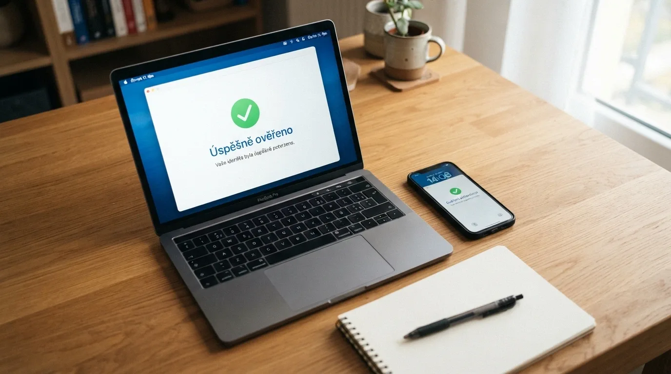 Úřední dokument s razítkem Ministerstva financí ČR vedle monitoru s logem online casina