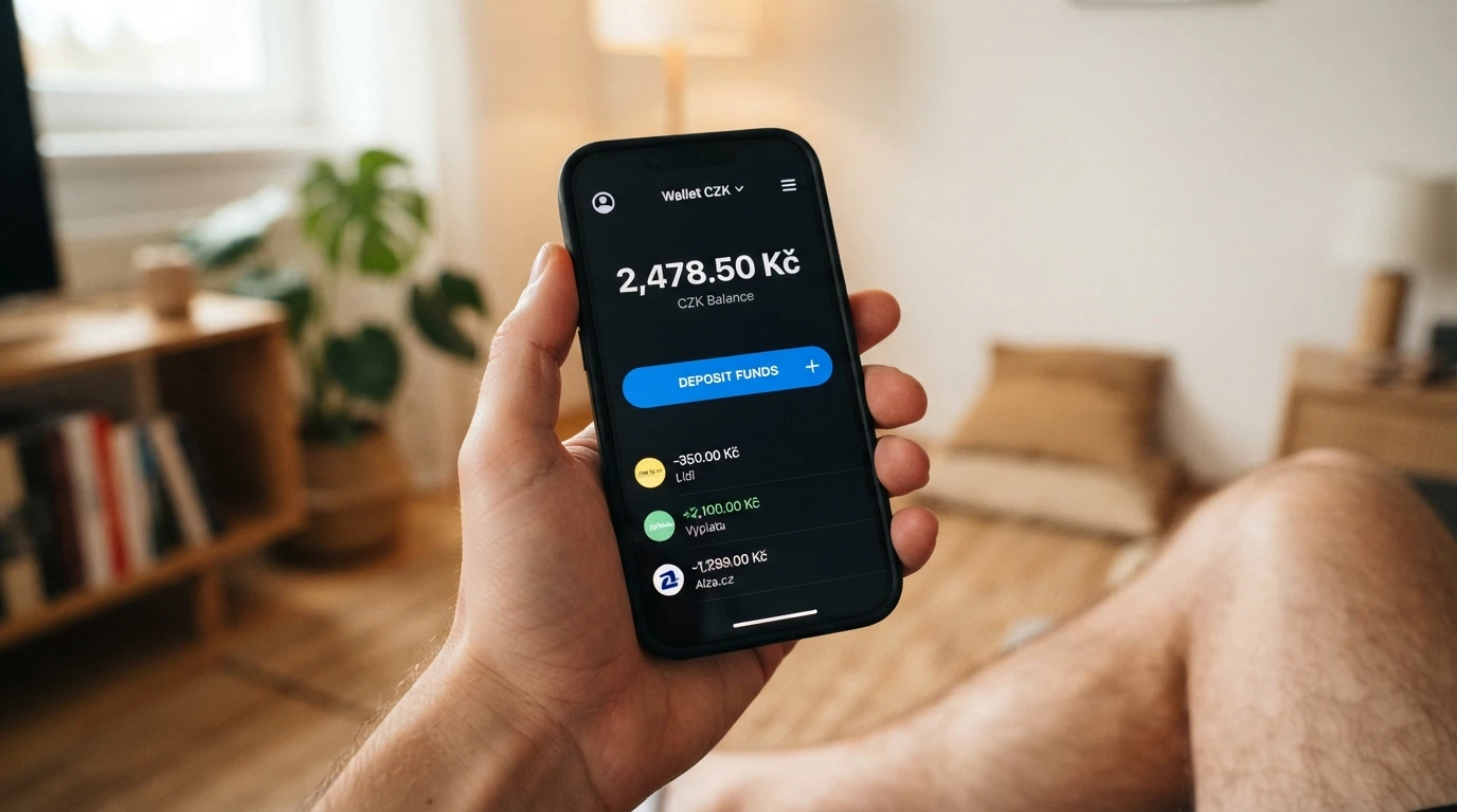 Mobilní telefon s otevřenou aplikací NeteraPay, zobrazující zůstatek a tlačítko pro vklad do casina