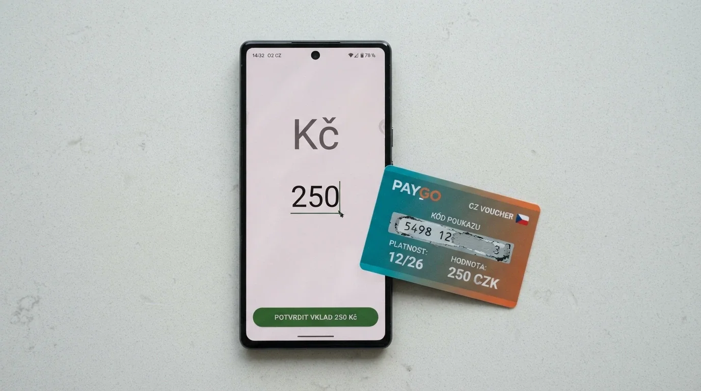 Platba paysafecard voucherem v hodnotě 250 Kč na mobilním telefonu