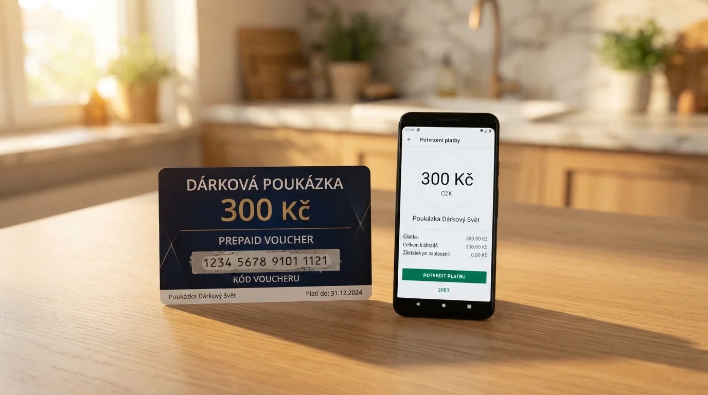 Předplacený Paysafecard voucher s hodnotou 100 Kč vedle mobilního telefonu s otevřenou platební bránou kasina