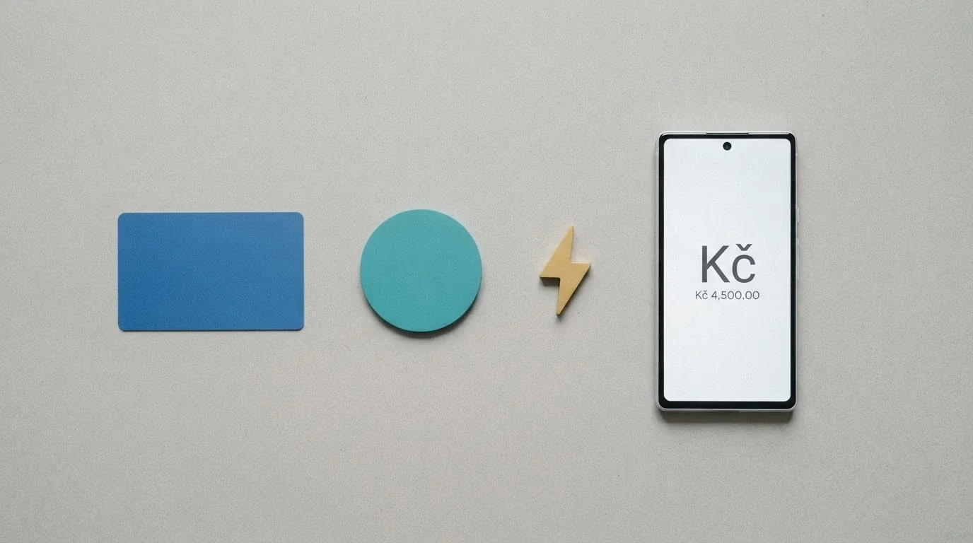 Sestava ikon platebních metod — karta, bankovní převod, e-wallety — vedle nich symbol rychlosti (blesk) a mobilní telefon s potvrzením transakce