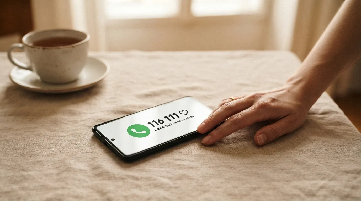 Telefon s vytočeným číslem linky pomoci 777 477 877 a vizuální symbol zodpovědného hraní